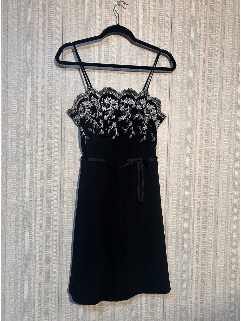 CDC Vintage Black Mini Dress with White Floral Embroidery Size 10